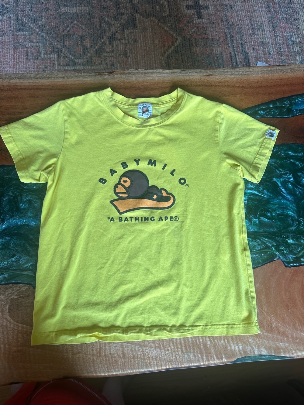 Bape Yellow Baby Milo Tee with Black & Brown Graphic